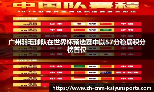 广州羽毛球队在世界杯预选赛中以57分稳居积分榜首位